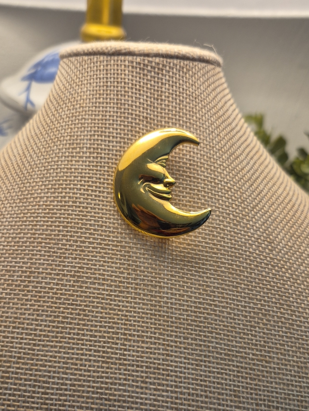 Direction One Gold Crescent Moon Face Brooch